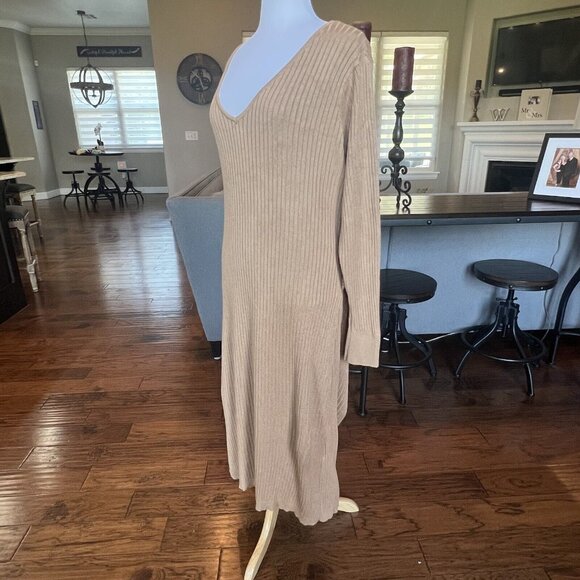 Sofia Vergara Dress Women's XXXL Tan Ribbed Midi Cut Out Back Opening 3X Plus - Picture 5 of 16